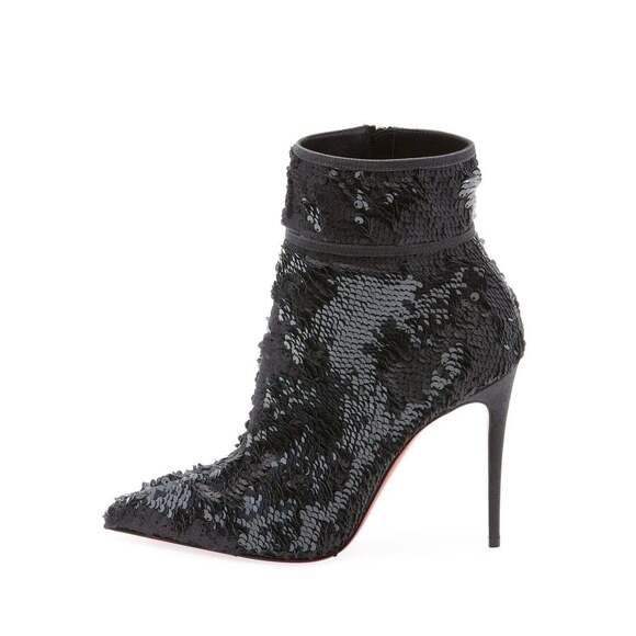 Christian Louboutin Moulakate 100 Black Sequin Glitter Heel Ankle Bootie 35.5 - Picture 3 of 12